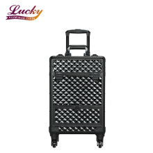 Customized Makeup Trolley Rolling Artist Train Case Makeup Case With Large Sliding Drawer